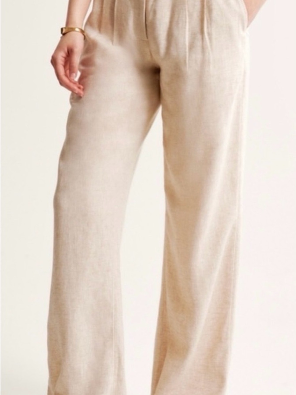 Abercrombie & Fitch Straight-Leg Linen-Blend Pants in Beige